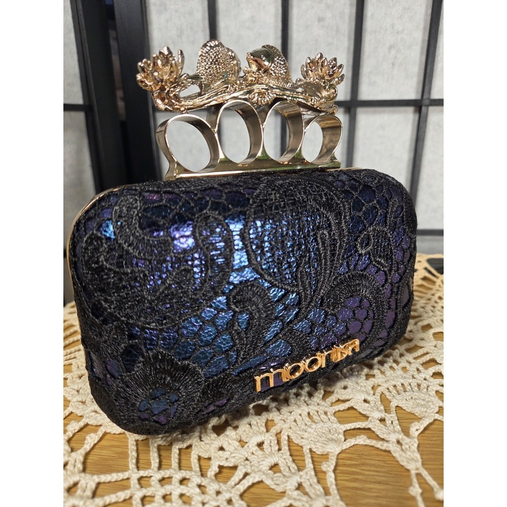 Moonisa Whimsigoth Knuckle Duster Lace Gothic Glam Evening Clutch Bag One Size - Picture 2 of 7